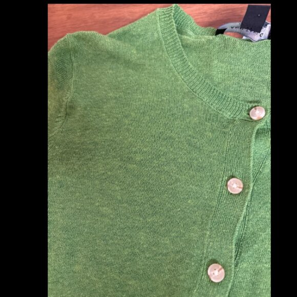 ANN TAYLOR THE ANN CARDIGAN LINEN BLEND BUTTON FRONT NWOT $90 M GREEN - Picture 3 of 5